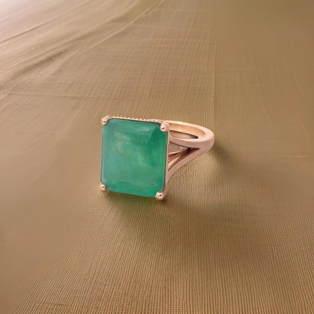 Natural Solitaire Emerald Ring 6.5 14k Yellow Gold 6.62 TCW Certified For Sale In New York - Image 6 of 12