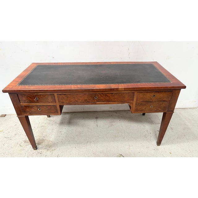 Louis XVI Style Flat Desk in Mahogany and Veneer, 19th Century For Sale - Image 14 of 15