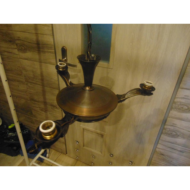 Metal Art Deco Brass Chandelier For Sale - Image 7 of 10