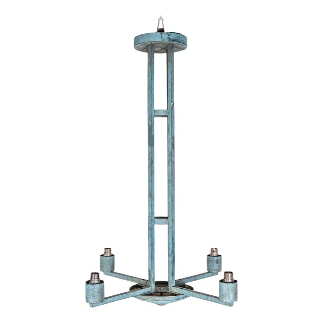 Paris Theatre Verdigris 4-Arm Chandelier in Brass For Sale