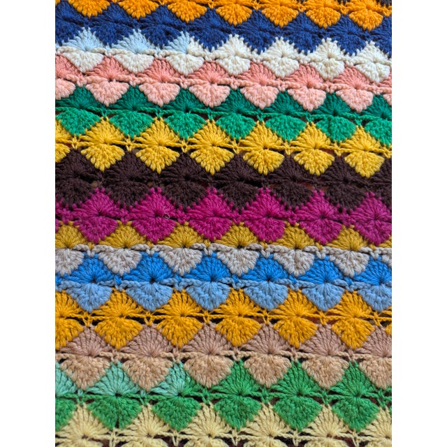 Mid Century Modern Multicolor Handcrafted Crocheted Afghan Throw Blanket For Sale In Charlotte - Image 6 of 15
