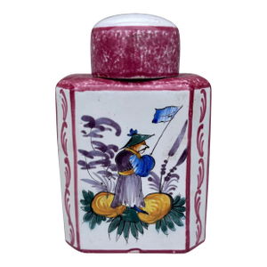 French Faience Tea Canister Chinoiserie Emile Tessier Malicorne Circa 1930
