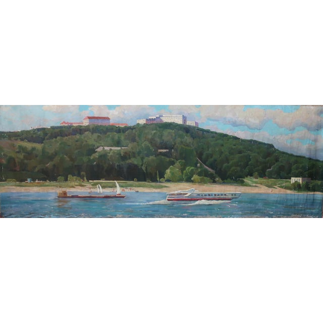 River Painting Landscape Antique Oil Painting Original Soviet Art Ukrainian Artist Unknown 107-298 1970s For Sale