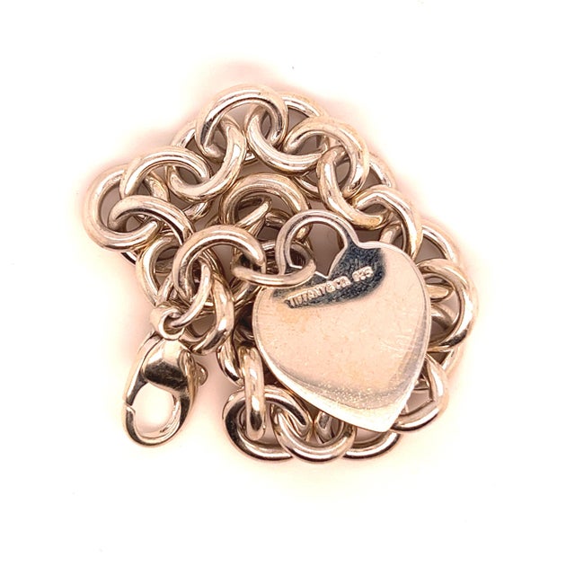 Silver 1990s Tiffany & Co Estate Bracelet with Heart Charm Sterling Silver 7" For Sale - Image 8 of 9
