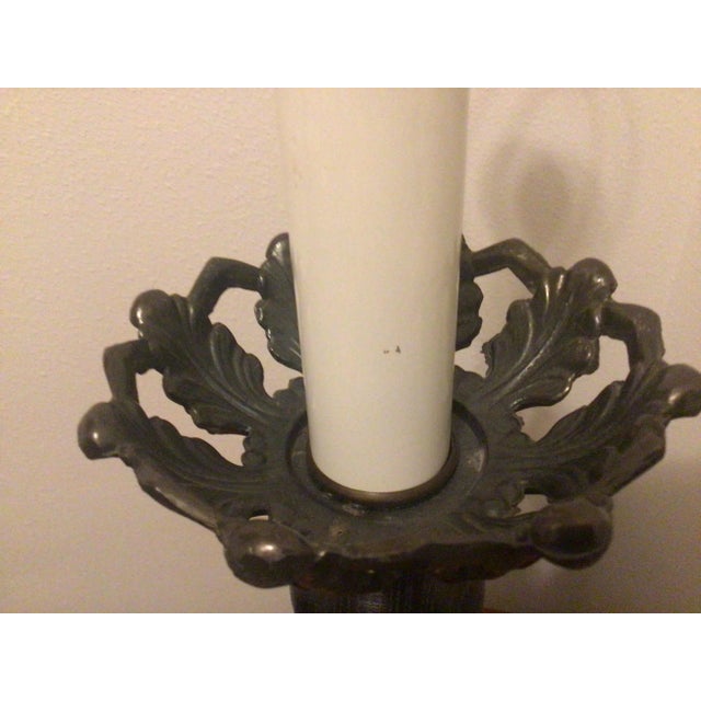 Monumental 40” Mid 20th Century Spanish Revival Barley Twist Candlestick Lamp With Amethyst Finale & Original Foil Metallic Shade For Sale - Image 12 of 13