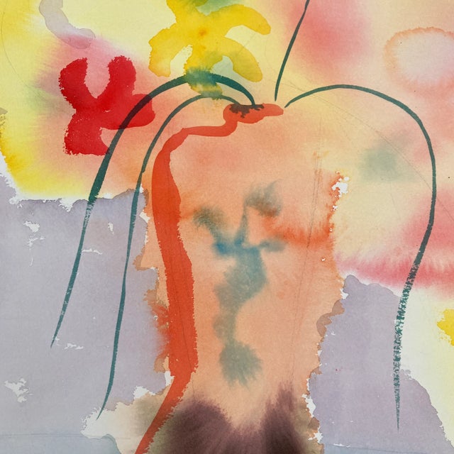 Mid-Century Modern 1970’s Original Abstract Expressionist Still Life Watercolor Painting Signed For Sale - Image 3 of 4