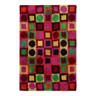 Vintage Rya Shag Rug in Polychromatic Tik-Tak Geometric Pattern - Rug & Kilim For Sale
