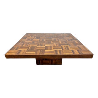 Mid-Century Modern Butcher Block Parquet Walnut Coffee Table For Sale