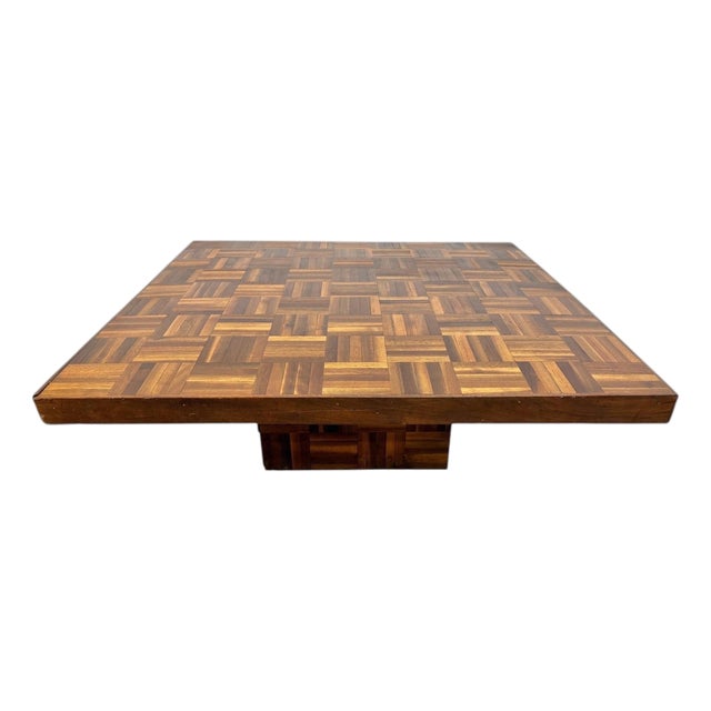 Mid-Century Modern Butcher Block Parquet Walnut Coffee Table For Sale