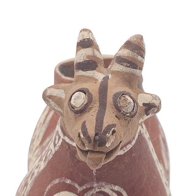 Brown Peruvian Folk Art Llama Pottery Vessel Hand Painted Clay Sculpture 7.5" For Sale - Image 8 of 13