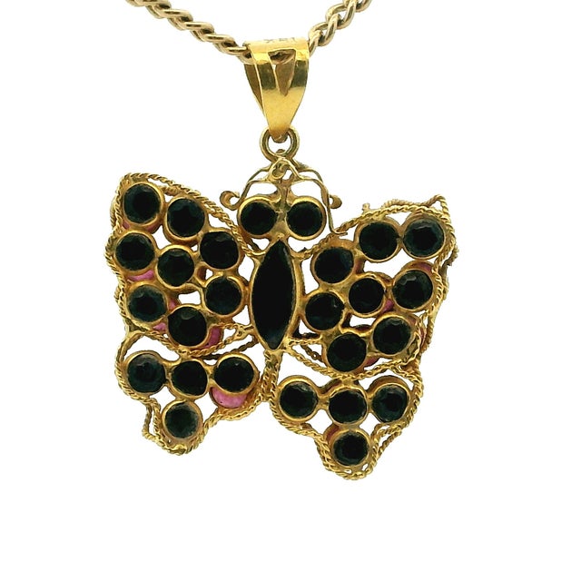 1970s Vintage 18k Gold Ruby Sapphire Butterfly Pendant For Sale - Image 5 of 12