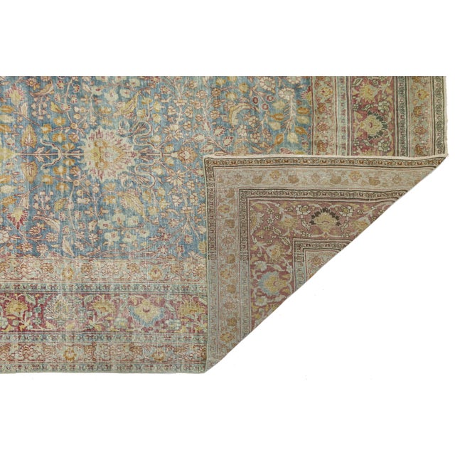 Antique Mashad Wool Rug With Allover Palmette Motifs & Muted Blue Patina For Sale - Image 4 of 12