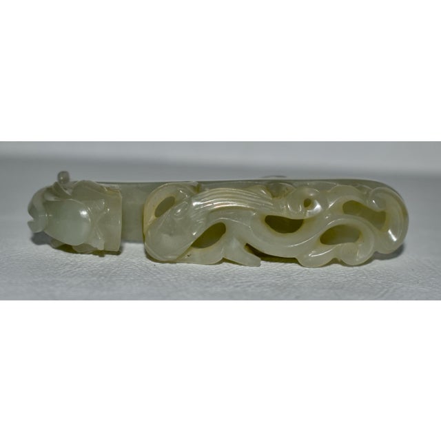 Late 19th Century Antique Chinese Green Jade Dragon Belt Hook For Sale - Image 5 of 13