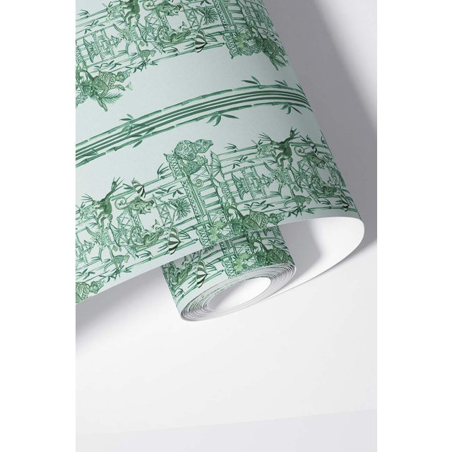 Chinoiserie Shenanigans Toile Grasscloth Wallpaper by House Party | Jade Garden Green | 6 Yards For Sale - Image 9 of 9