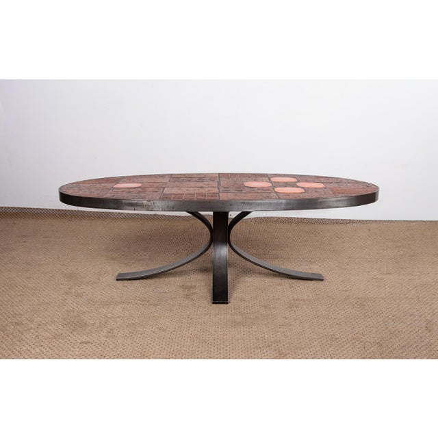 Mid-Century Modern Coffee Table in Lava Stone, Ceramic and Steel by Jean Jaffeux, 1960s For Sale - Image 3 of 10