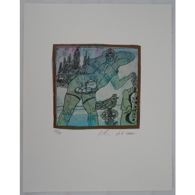 Theo TOBIASSE The Manhattan couple Original lithograph placed on stone by Tobiasse himself on Vélin Rives 300g Signed in...