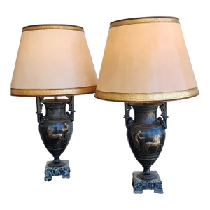1990s Neoclassic Style Bronze Urn Lamps - a Pair