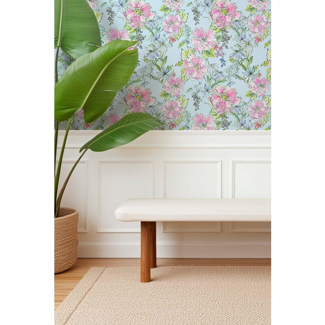 Not Yet Made - Made To Order Painter's Garden Blue Floral Grasscloth Wallpaper by House Party | 6 Yards For Sale - Image 5 of 9