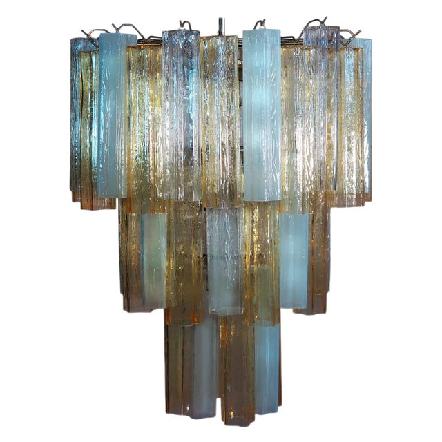 Murano Glass Tube Chandelier from Venini, 1980s For Sale