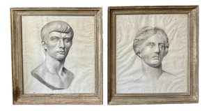 Framed Neoclassical Style Pencil Drawings in Distressed Silver Gilt, 1900, Set of 2