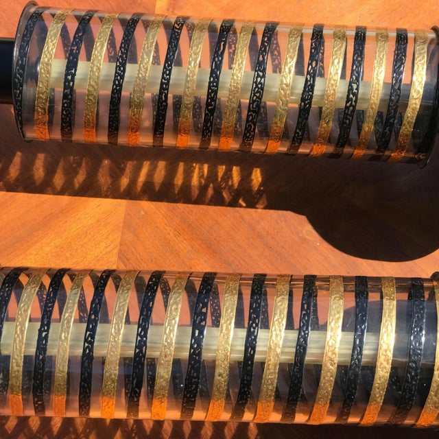 Black Mid-Century Modern Black & Gold Enameled Spiral Glass Table Lamps - a Pair For Sale - Image 8 of 13