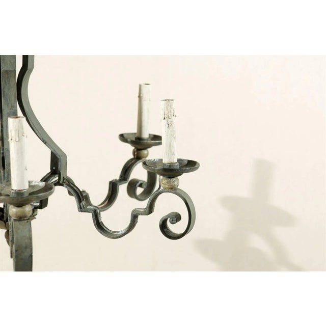 Gray French Mid-20th Century Painted Iron Six-Light Chandelier For Sale - Image 8 of 11