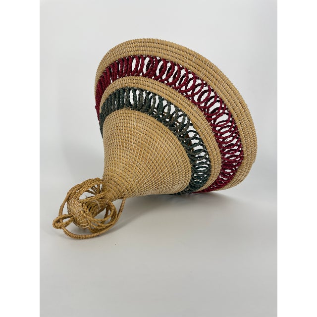 African Basotho / Mokorotlo Straw Hat - Red & Green For Sale - Image 3 of 8
