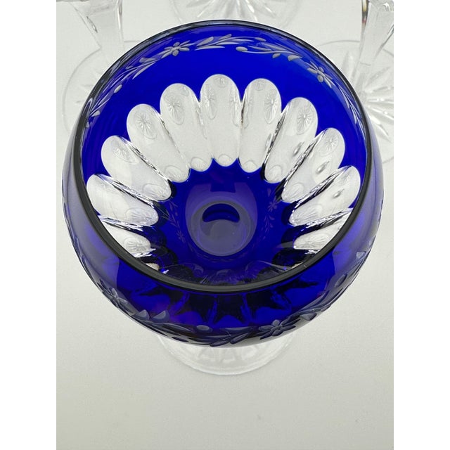 Cobalt Cut-to-Clear Wine Hocks | Set of 4 Vintage Design Guild by Ajka Hungarian Crystal For Sale - Image 4 of 9