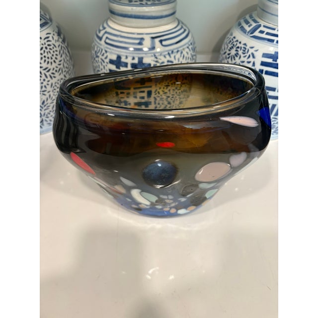Blue Murano Style Handblown Studio Art Glass Carnivale Murrine Vase Shelf Decor For Sale - Image 8 of 10