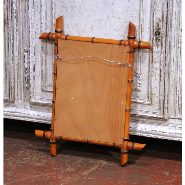Mid-Century French Faux Bamboo Wood Wall Mirror With Warm Patina For Sale In Dallas - Image 6 of 6
