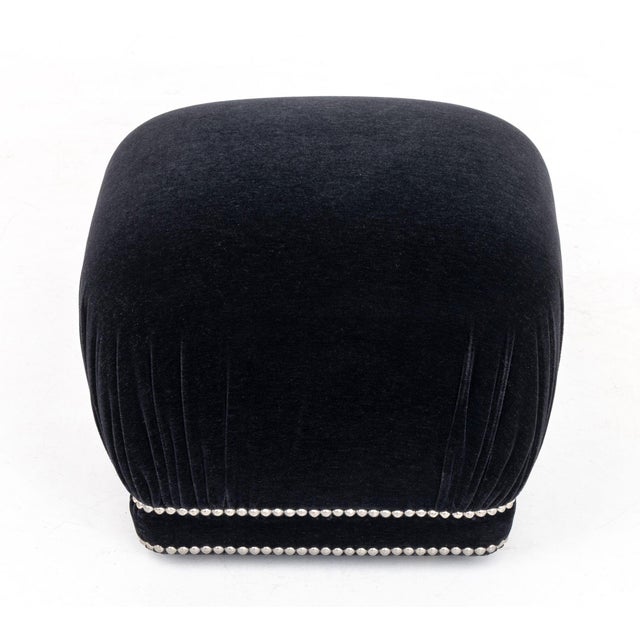 Contemporary Modern Black Velvet Upholstered Ottoman For Sale - Image 3 of 5