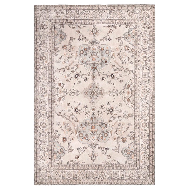 1960s Vintage Floral Turkish Oushak Rug - 7′6″ × 11′3″ For Sale