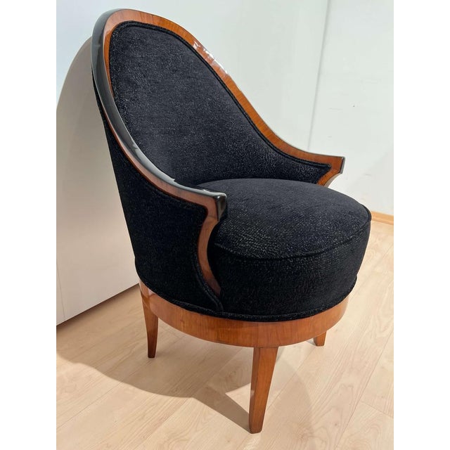 Biedermeier Revolving Armchair in Cherry Veneer & Black Velvet, South Germany, 1820s For Sale - Image 14 of 18