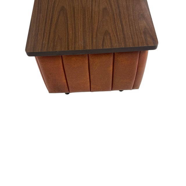 1950s Mid-Century Vinyl Upholstered Storage Bench With Lift-Top For Sale - Image 11 of 11