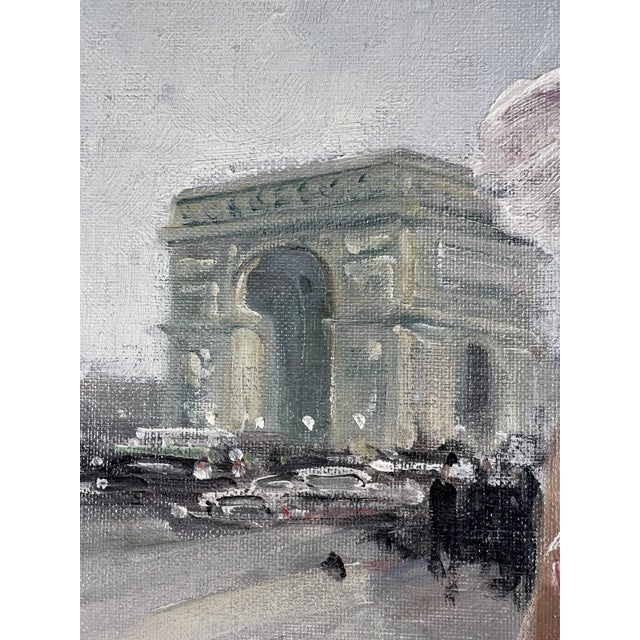 Pink Eugène Lelièpvre, Woman in a Pink Dress in Front of the Arc De Triomphe, Paris, 1950s, Oil on Canvas, Framed For Sale - Image 8 of 13