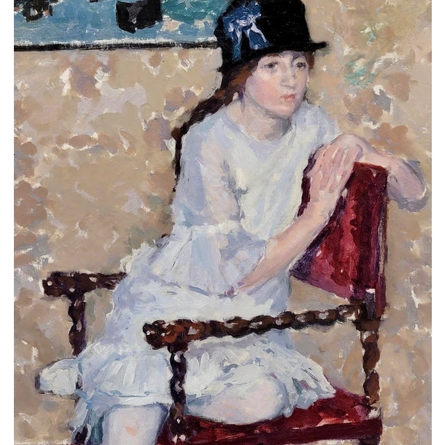 1910s Frans Smeers -Portrait of a Girl With a Black Hat - Oil Painting For Sale - Image 5 of 12