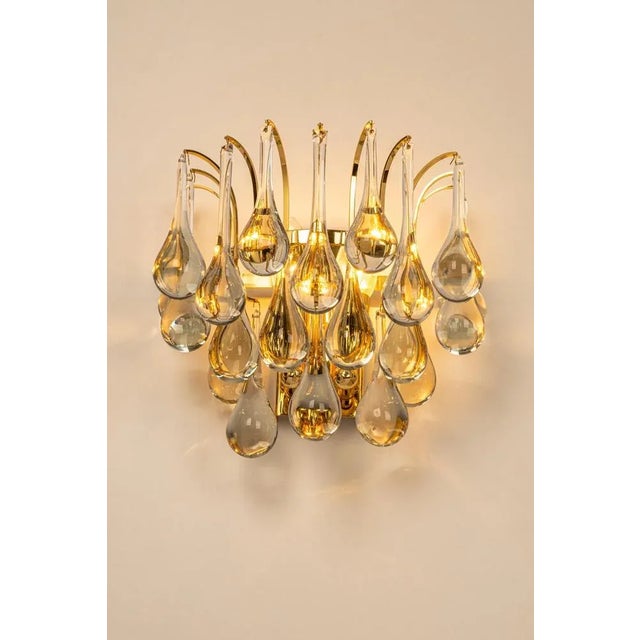 Metal Large Golden Gilded Brass & Crystal Sconces by C.Palme, Germany, 1970s, Set of 2 For Sale - Image 7 of 10