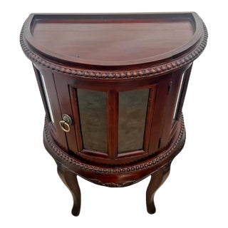 Late 20th Century China Cabinet Demilune Half Moon Shape Curio Display, Led Lighted, Beveled Glass For Sale