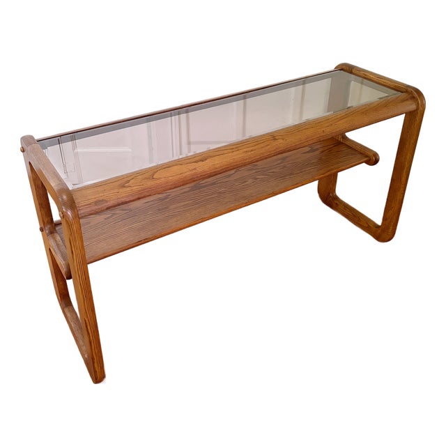 Vintage 1970s Modern Lou Hodges Style Oak Console Table For Sale