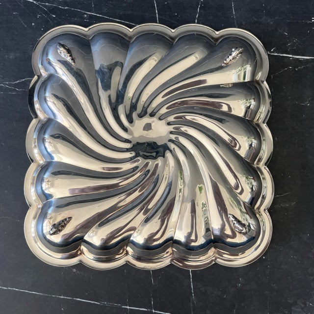 Early 20th Century Silver Scalloped Square Serving Dish With Shell Feet For Sale - Image 4 of 9