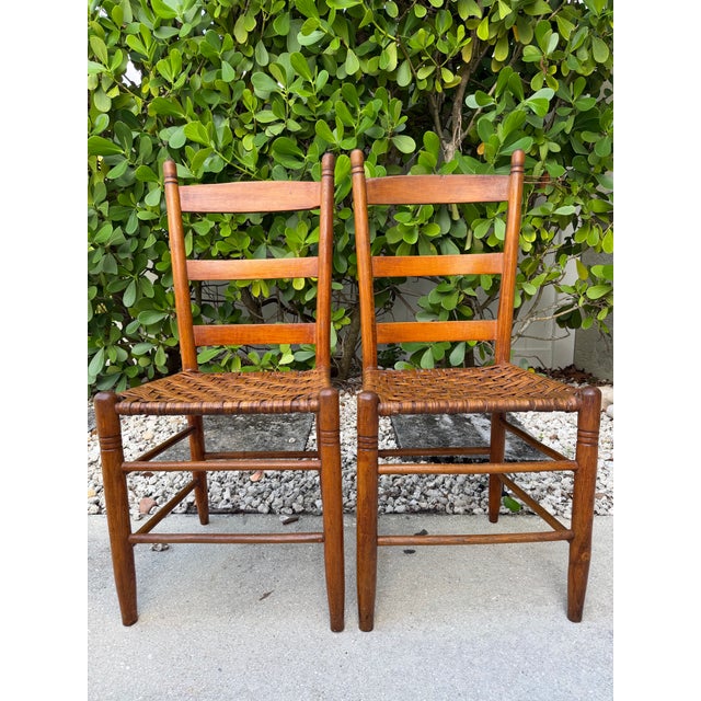 Vintage Ladder Back Side Chairs With Basketweave Rattan Seats, a Pair For Sale - Image 10 of 12