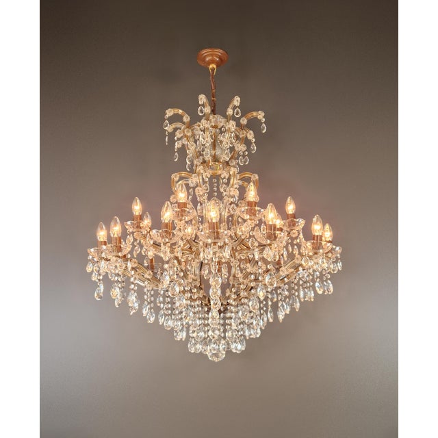 Art Deco Large Antique Crystal Chandelier Restored Italian Bohemian Style Vintage For Sale - Image 3 of 18
