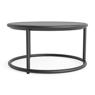 Brown Jordan Walter Lamb Aluminum 20" Round Occasional Table, Glass Top, Textured Pewter frame For Sale