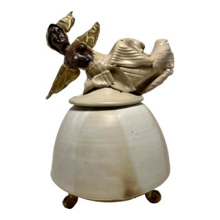 Contemporary Studio Art Pottery Fallen Angel Porcelain Lidded Gilded Jar For Sale