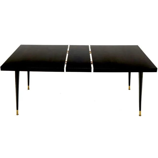Mid 20th Century Black Laminate Tapered Dowel Legs Dining Table With Extension Board For Sale - Image 5 of 11