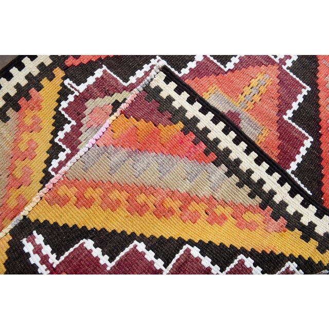 Orange 1970s Vintage Turkish Handmade Wool Cotton Orange Runner Rug For Sale - Image 8 of 11