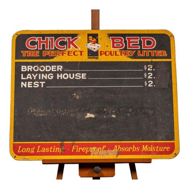 Vintage "Chick Bed" Poultry Litter Chalkboard Store Display Sign For Sale