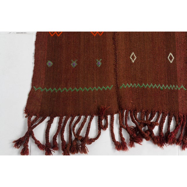 Mid 20th Century Handwoven Brown Tribal Rug With Colorful Motifs For Sale - Image 9 of 10