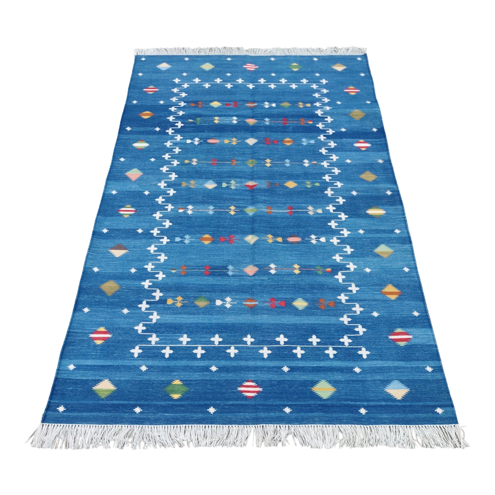 Handmade Cotton Shooting Star Rug, Blue Multi 4'x6' | Chairish
