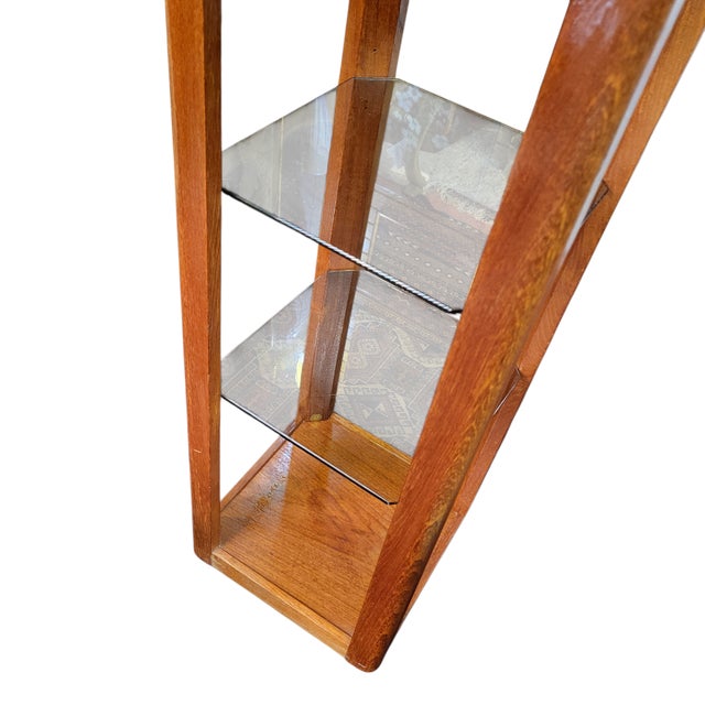 Danish Modern C1970s Teak Pillar Plant Stand Uldum Mobler Denmark With Smoke Gray Glass Shelving For Sale - Image 12 of 16